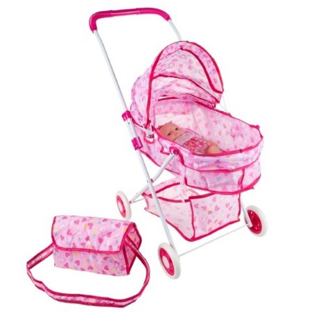 Toy Time Deluxe Toy Pram for 18-inch Baby Dolls with Foldable, Pink Carriage for Little Girls, Boys, and Kids 583797YIM